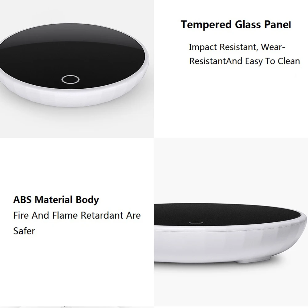 ROSOU Mini Heating Coasters Wired Mat Automatic insulation 55℃ Heat Anti Leakage Tempered Glass Panel Coffee Tea Drink Warmer |
