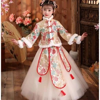 winter new chinese traditional qipao hanfu girls new year greeting princess dress party evening performance fluffy vestido
