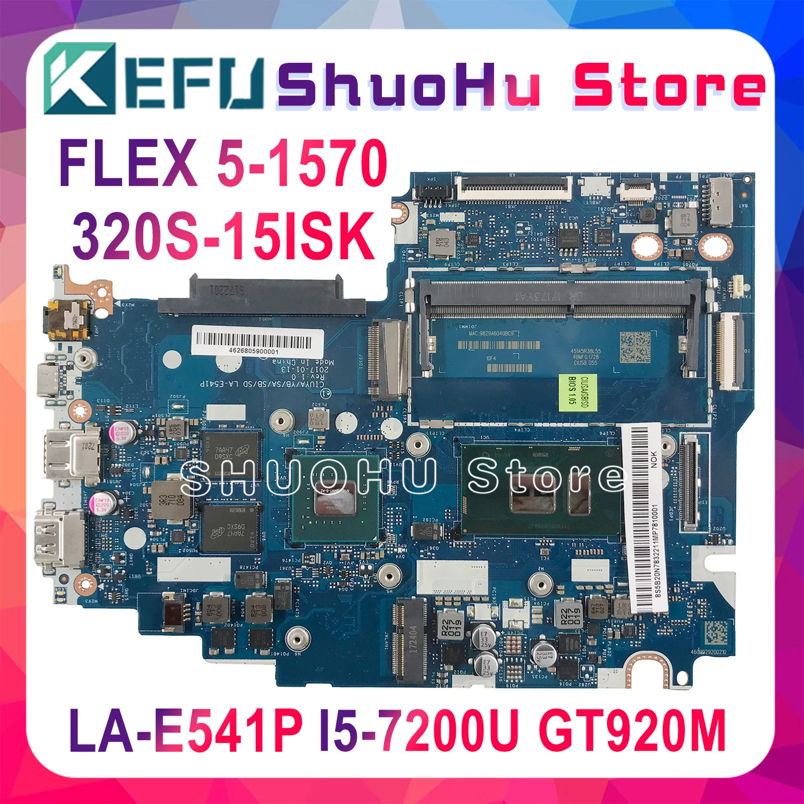 

Материнская плата KEFU FLEX 5-1570 для Lenovo FLEX5-1570 320S-15IKB, материнская плата для ноутбука LA-E541P GT920M, протестированная Оригинальная работа