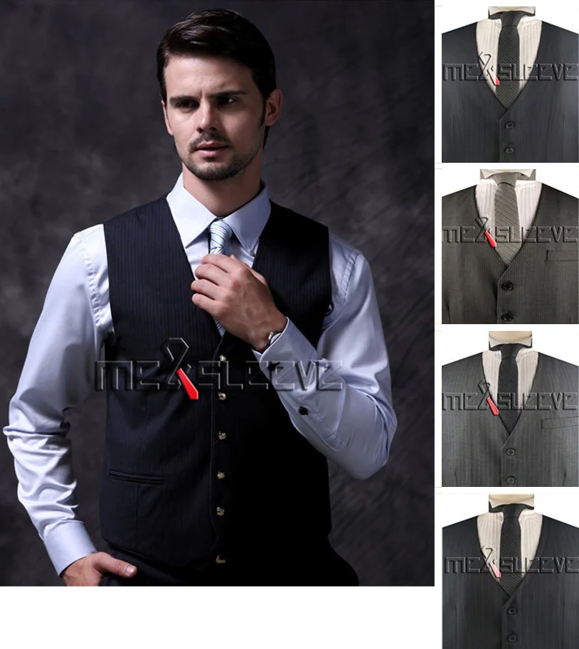 

Men's stripe pattern wool business dress suit wedding waistcoat