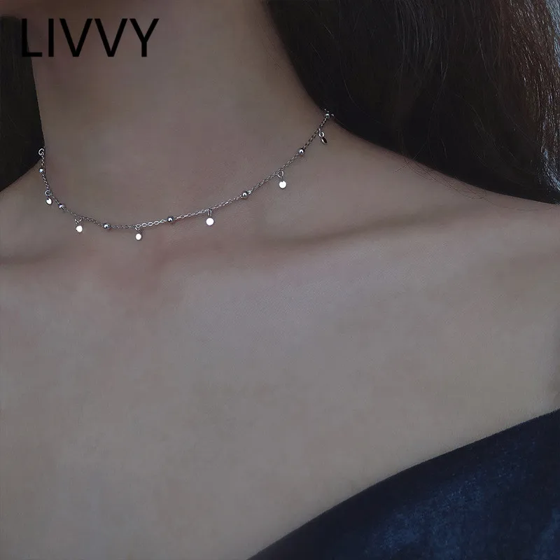 Ливи серебро Цвет круглые бусинки диски цепочка с кулоном колье-чокер новые