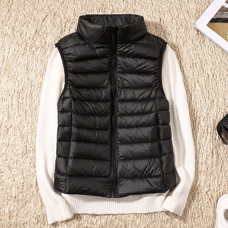 

2021 New Women 90% White Duck Down Vest Women's Ultra Light Duck Down Vest Jacket Autumn Winter High collar Sleeveless Coat
