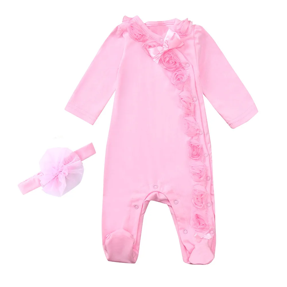 

Newborn Infant Baby Boy Girl Autumn Clothes Solid Ruffle Knit Romper Long Sleeve Jumpsuit Outfits Clothes With Headband 2020