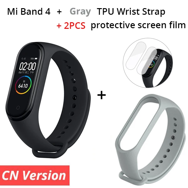Xiaomi mi смарт-браслет 4, 3 цвета, AMOLED экран, mi Band 4, фитнес-браслет, Bluetooth, Smartband - Цвет: CN Add Gray Strap