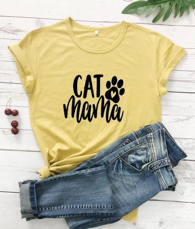 

100% Pure Cotton Women T Shirt Cat Mama Printed Tshirt Ladies Short Sleeve Tee Shirt Women Female Tops Clothes Camisetas Mujer