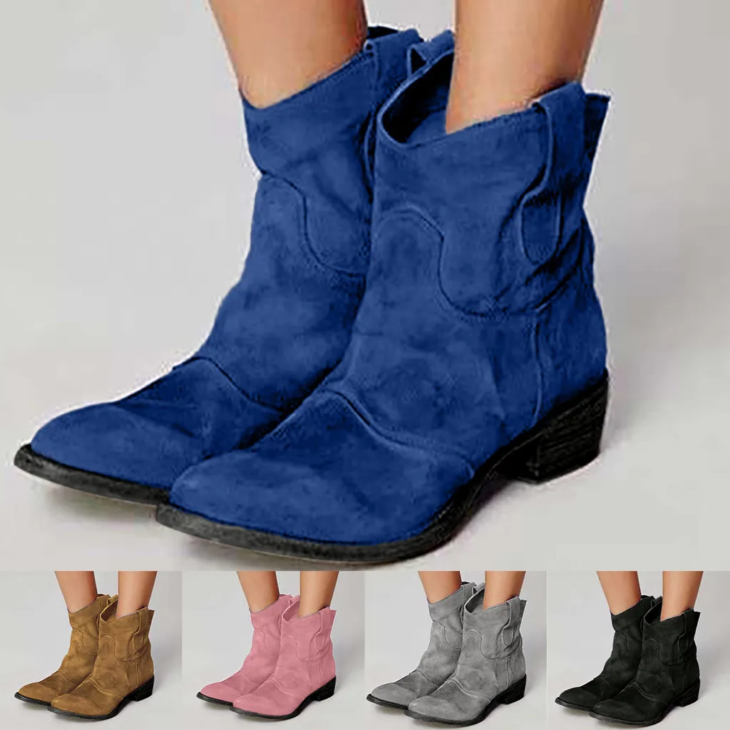 

Retro casual female Martin boots not tied women's boots square with suede women's shoes large size 34-43