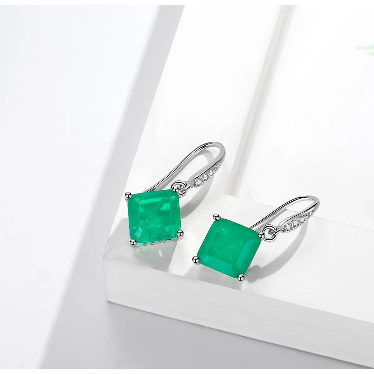 Женские серебряные серьги-подвески QTT квадратные серьги из Изумрудного