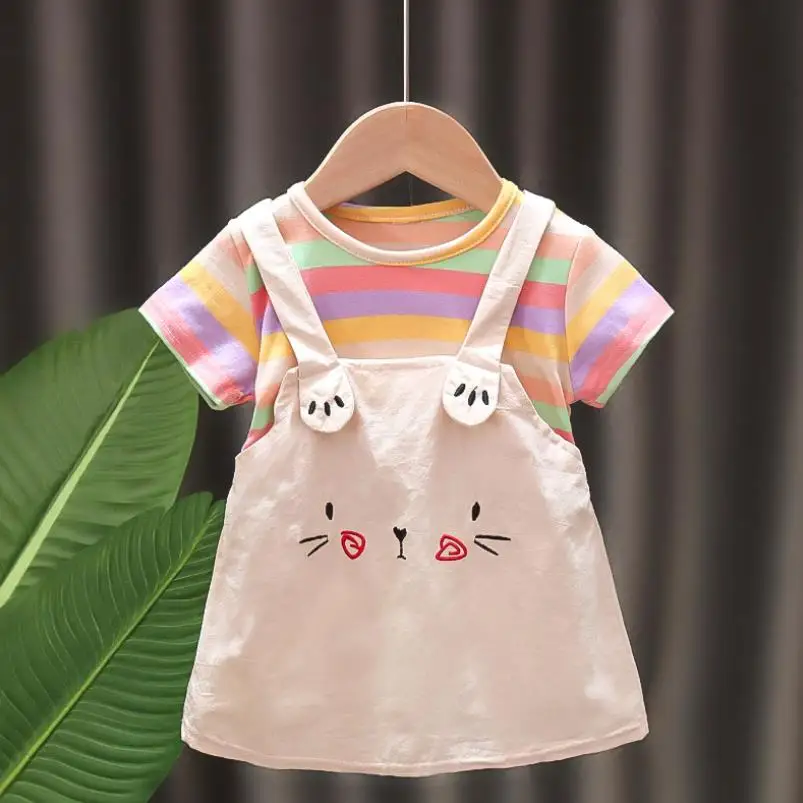 Летнее платье для девочек комбинированное новорожденных вечерние дня рождения с