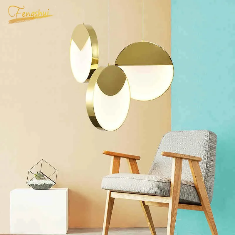 

Nordic LED Metal Pendant Lights Modern Gold Round Lustre Hanging Lamp Kitchen Living Room Restaurant Bedroom Decor Light Fixture