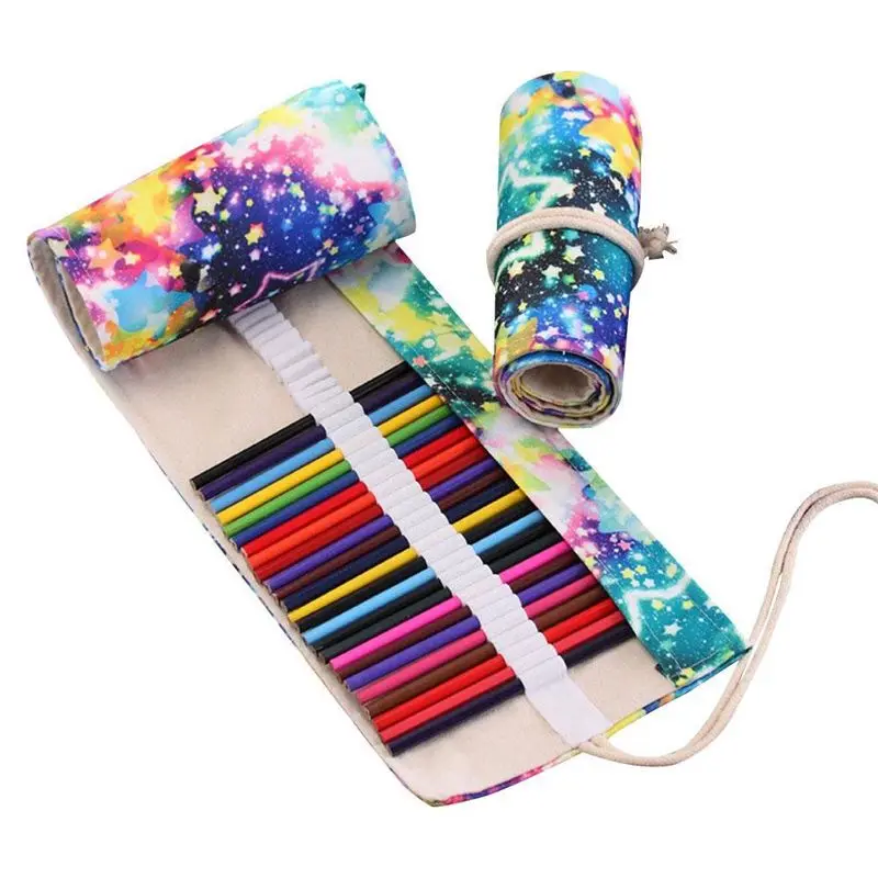 48 цветных карандашей обёрточная бумага дорожный рулонный чехол органайзер