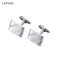 lepton matte stainless steel cufflinks square zircon cufflink for mens wedding business gifts cuffl links relojes gemelos