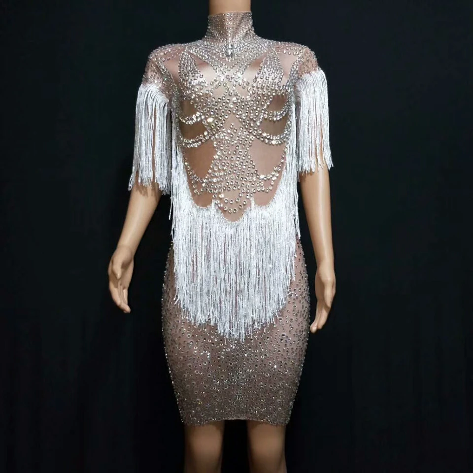 Платье женское стрейчевое с блестящими кристаллами вечерняя одежда для сцены