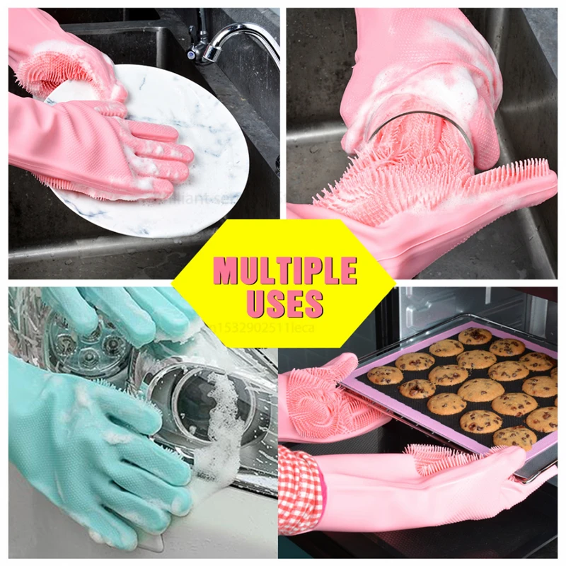 

Dishwashing Cleaning Gloves Magic Silicone Rubber Dish Washing Glove for Household Scrubber Kitchen Clean Tool Scrub