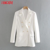 tangada women 2021 fashion white blazer coat vintage double breasted long sleeve female outerwear chic tops 2xn50