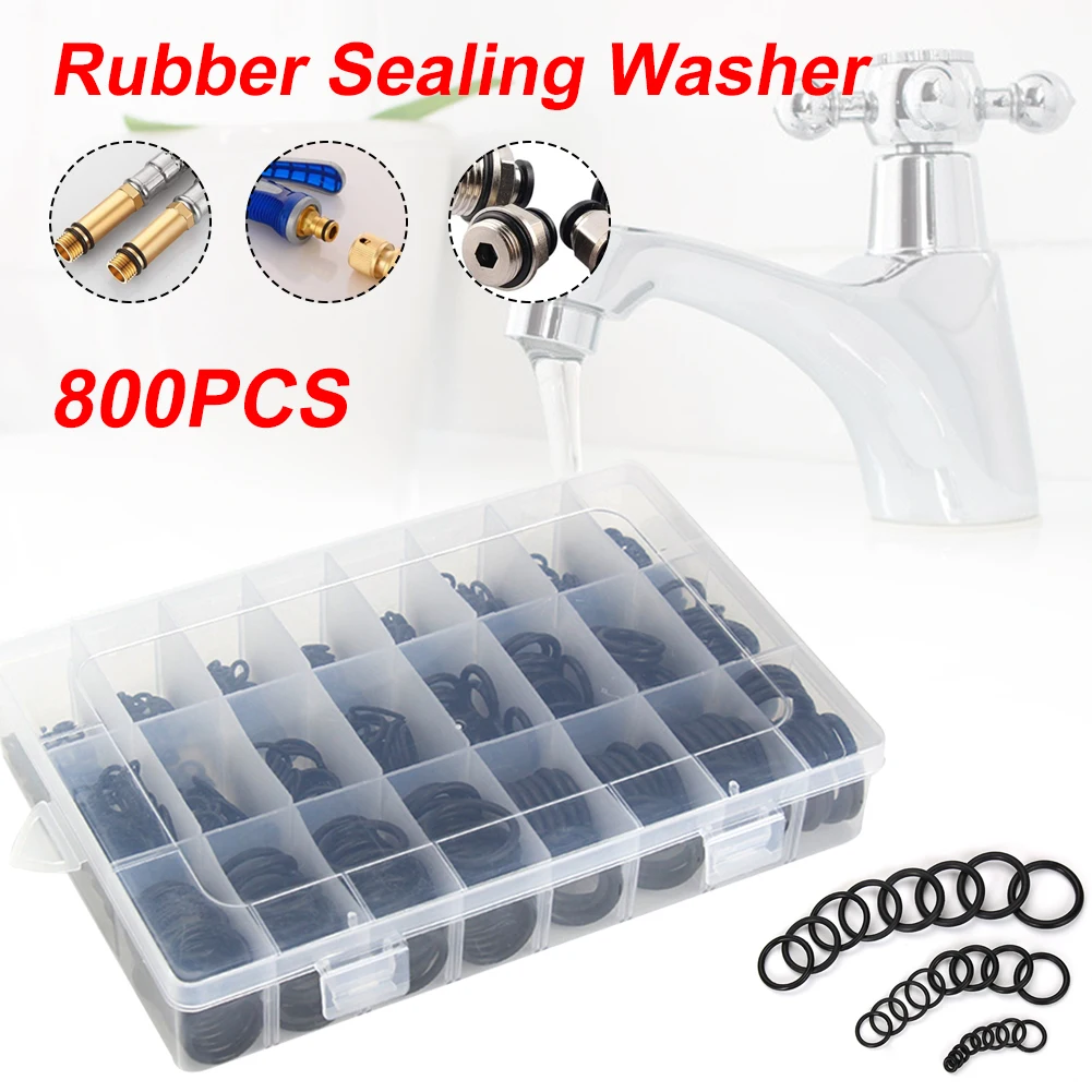 

1Set Rubber Grommet O-Ring 800Pcs Oil Resistance O-Ring Washer Seals Assortment Kit 24 Different Sizes With Plactic Box Kit Set