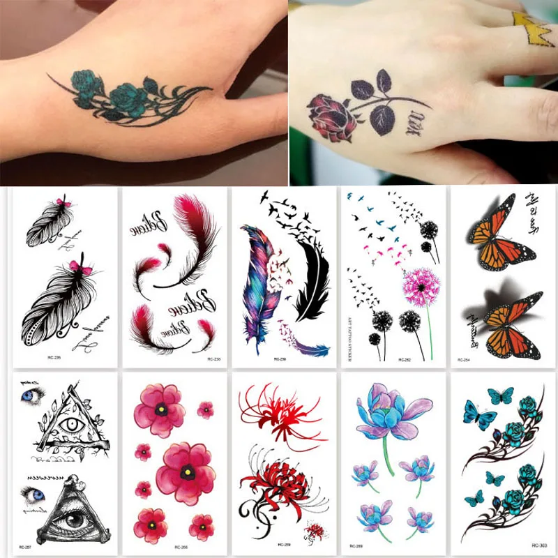 

One time face body tattoo sticker flower feather butterfly shape designed water transfer temporary tattoo sticker RA019