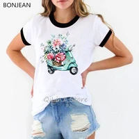 fashion paris style lady sitting on scooter print tshirt women watercolor vintage t shirt femme summer top female tumblr clothes