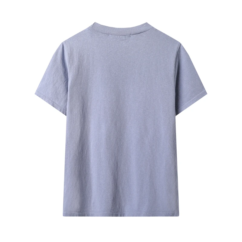 

Oversize Girls Soft Cotton Vintage T-shirt 2021 Fashion Ladies Office Straight Women Washed Blue Three Bears Embroidered T-shirt