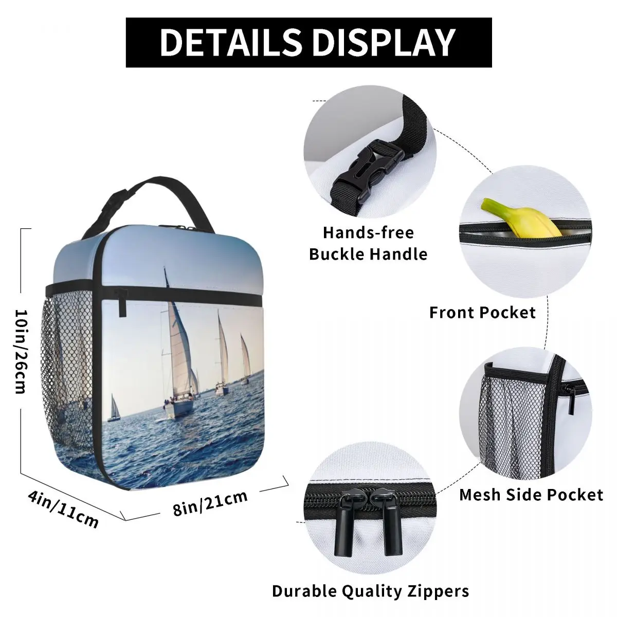 

Nautical Racing Sailboats Lunch Bag for Women Men Large Insulated Lunch Box with Water Bottle Holder and Pockets