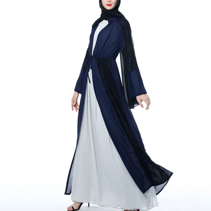 MISSJOY мусульманское abaya женское платье с расклешенными рукавами модал турецкий кафтан Средний Восточный Повседневный шифон, кружево с отделкой стиле пэчворк женский халат Плать