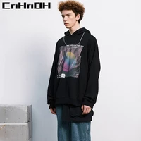 cnhnoh american fashion brand autumn winter high street rainbow smile hoodies for men couple models loose hooded 9822