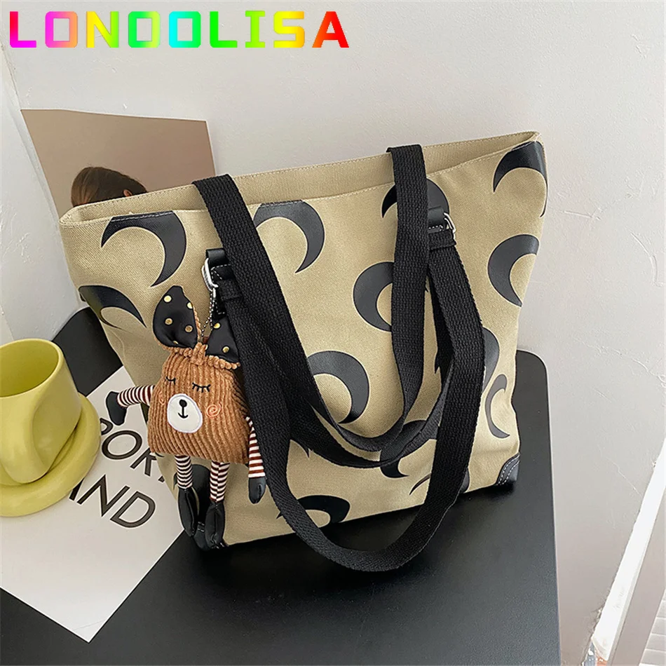 Холщовые сумки тоуты с принтом Луны на плечо для женщин новинка 2021 вместительная