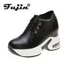 Fujinженские кожаные кроссовки на платформе; Обувь на массивной танкетке; Дышащая удобная женская обувь на шнуровке; Вулканизированная обувь