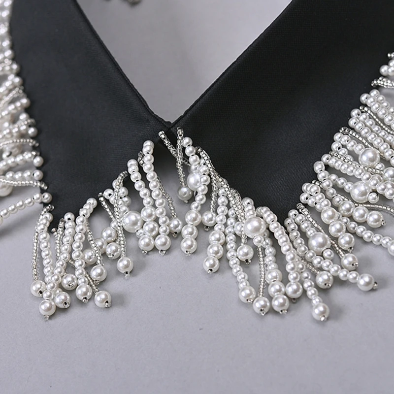 

Women Faux Pearl Beaded Fringe Tassels False Fake Collar Decorative Necklace Choker Wedding Jewelry Clothes Accessories