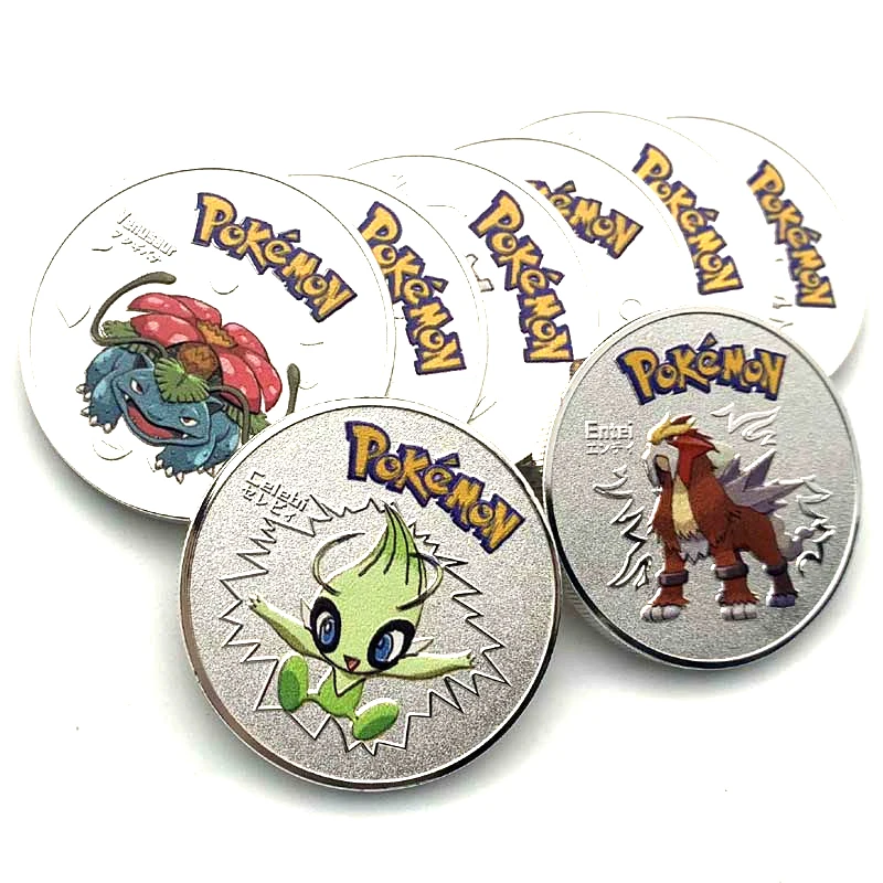 

Non Magnetic Pocket Monsters Silver Coins Japanese Pokemon Anime Movie Around Coins Children's Cartoon Toys Small Gifts