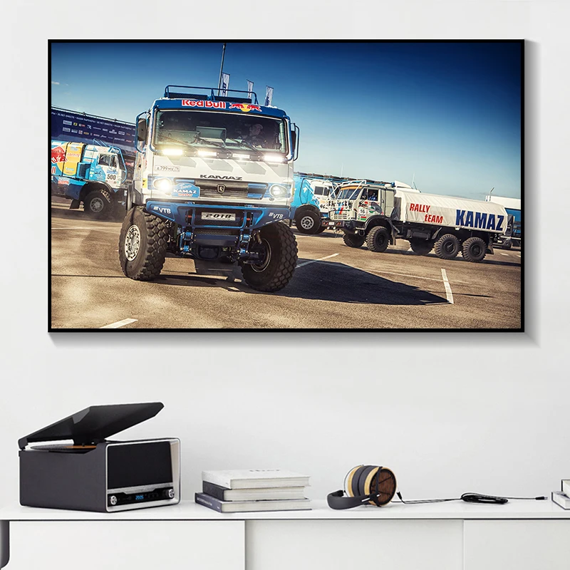 Modern Decoration Canvas Posters and Prints Paintings Wall Art KAMAZ Trucks Silk Way Master Rallying Vehicle Outdoor Pictures | Дом и сад