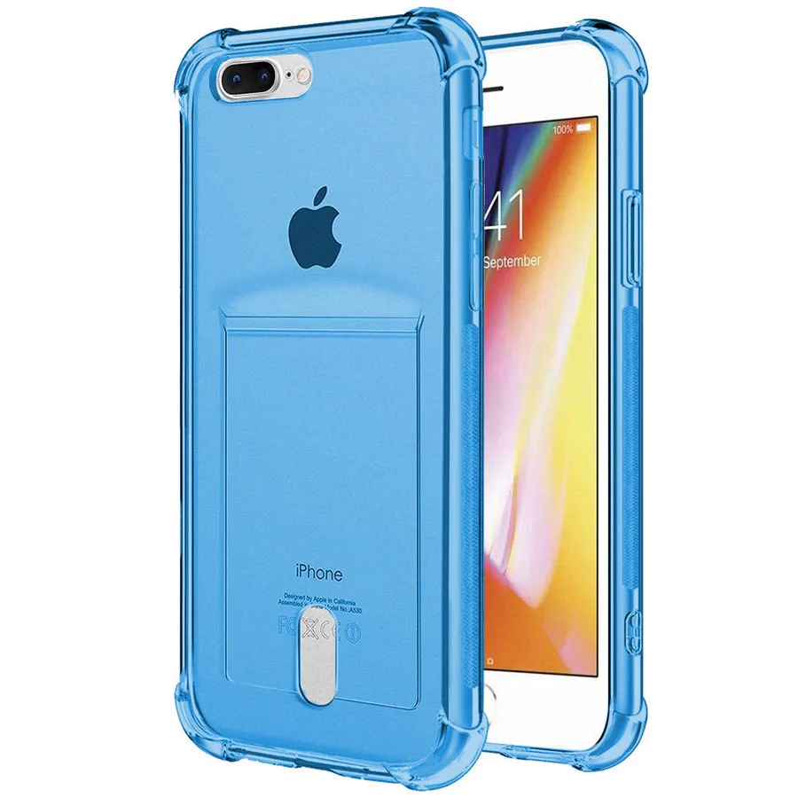Transparent Blue Чехол для карт MANTIS Airbag из ТПУ с отделением для кредитных карт, мягкий чехол для iPhone XS Max 5 5S SE 6 6S 7 8 Plus X XR 11 Pro Max - Цвет: Transparent Blue