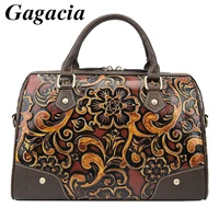 gagacia womens luxury handbag genuine leather retro hand bag for women handmade embossing shoulder crossbody bags cow leather