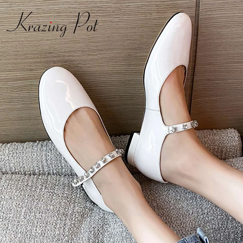 

Krazing Pot new arrival Mary janes cow patent leather round toe low heel rhinestone gorgeous fairy style sweet women pumps L01