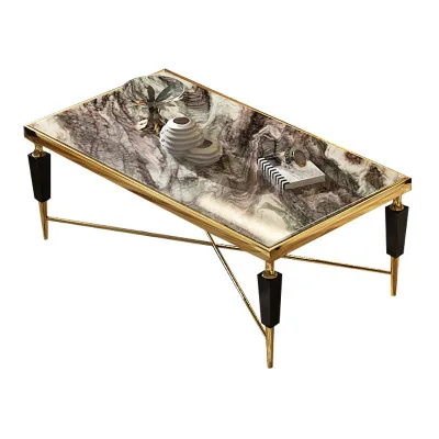 Элегантный металлический журнальный столик в европейском стиле с мраморной