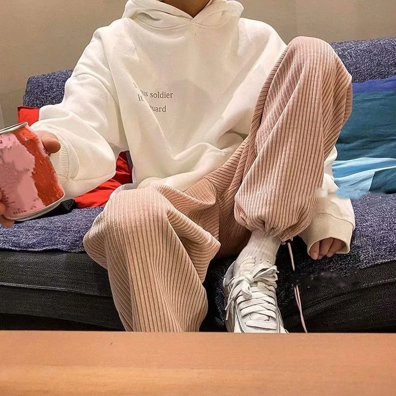 

Casual Pants Men Work Baggy Homme Classic Style Jeans Blue Khaki Corduroy High Waist Loose Straight Radish Pants Trousers M-2XL