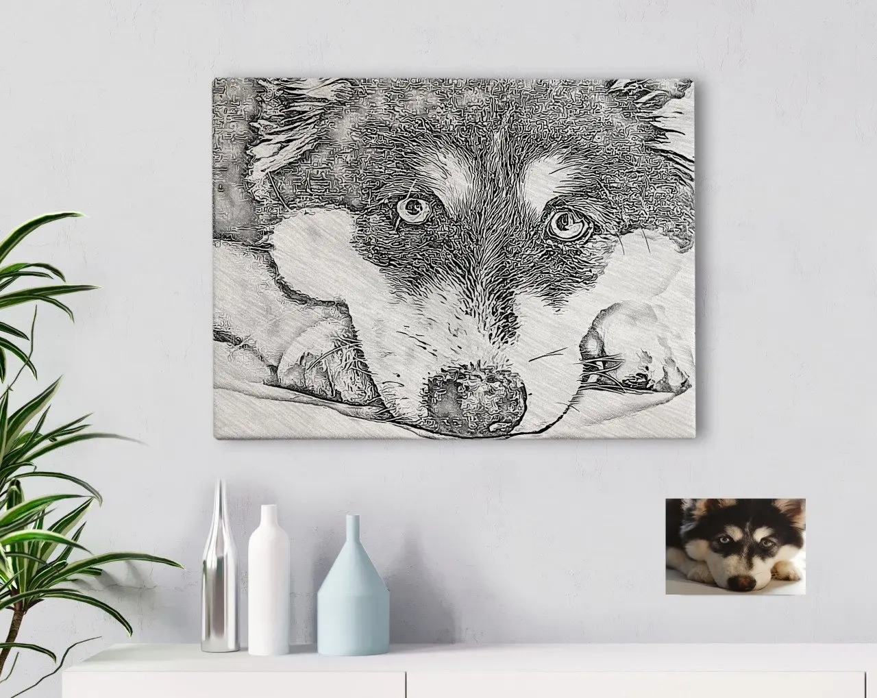 

Personalized Full Size Charcoal Dog Caricature Of Canvas Tablo-1