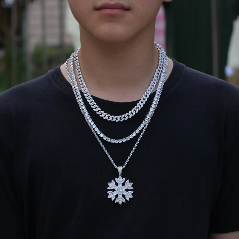 

Hip Hop Micro Paved Cubic Zirconia Ice Out Snowflake pendant Necklace for fashion Men Women Bling CZ Rapper Jewelry DropShipping