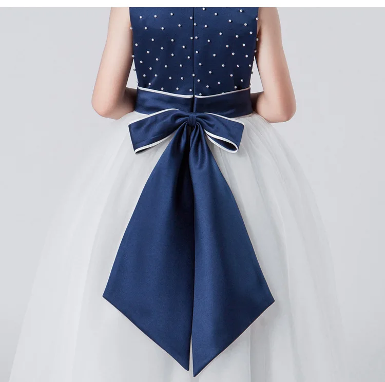 New Kids Girl Fashion Party Dress Navy Blue Beaded Sleeveless Ball Gown First Communion for Girls Prom 5-13Yrs | Детская одежда и