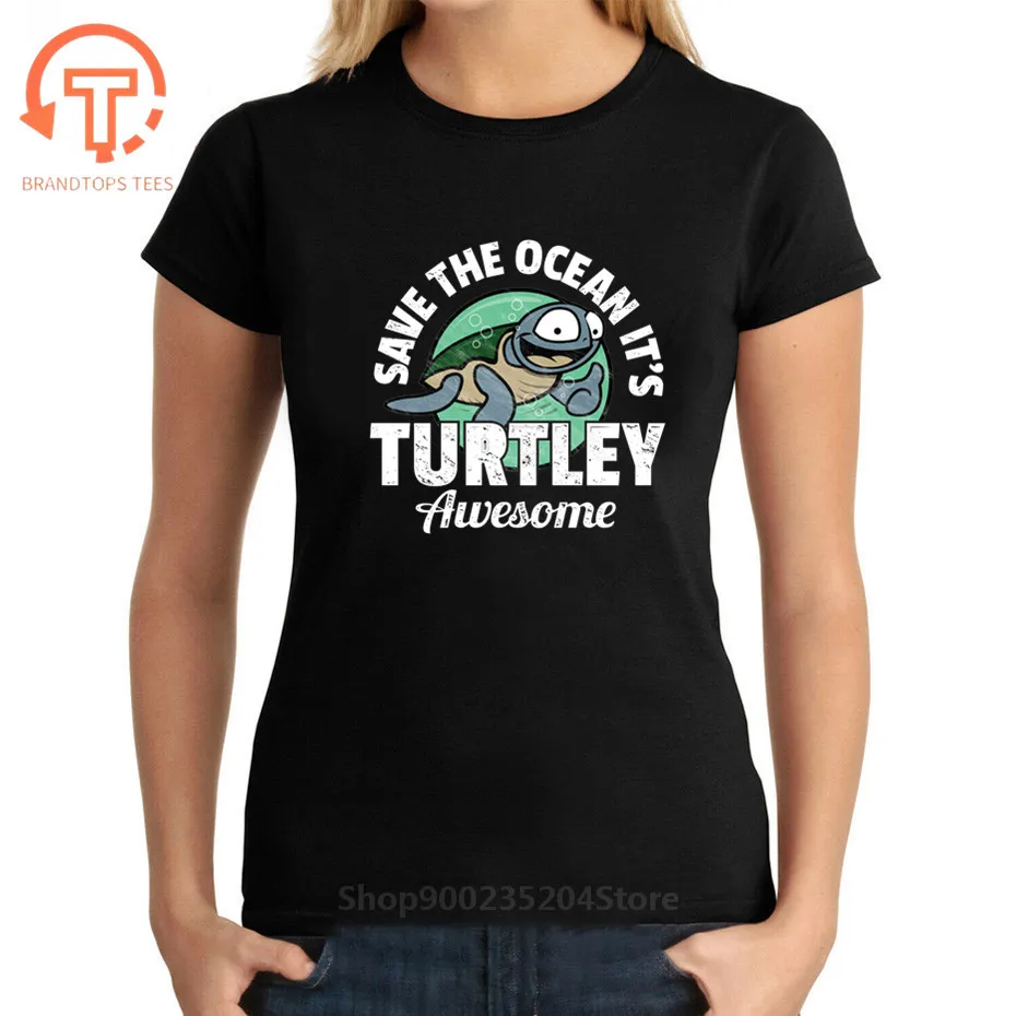 

Женская футболка с коротким рукавом It's Turtley, футболка с круглым вырезом в стиле ретро с надписью «Save The Ocean»