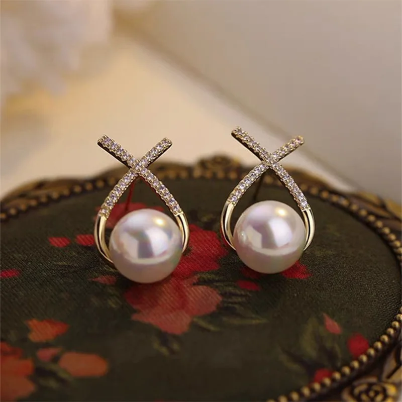 

Jewelry Gifts Women's Simple Creative Cross Pearl Stud Earrings