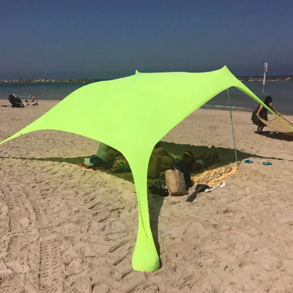 구매 패밀리 비치 양산 경량 태양 그늘 텐트 Sandbag 앵커 4 무료 Pegs UPF50 + UV 대형 휴대용 캐노피 공원 야외