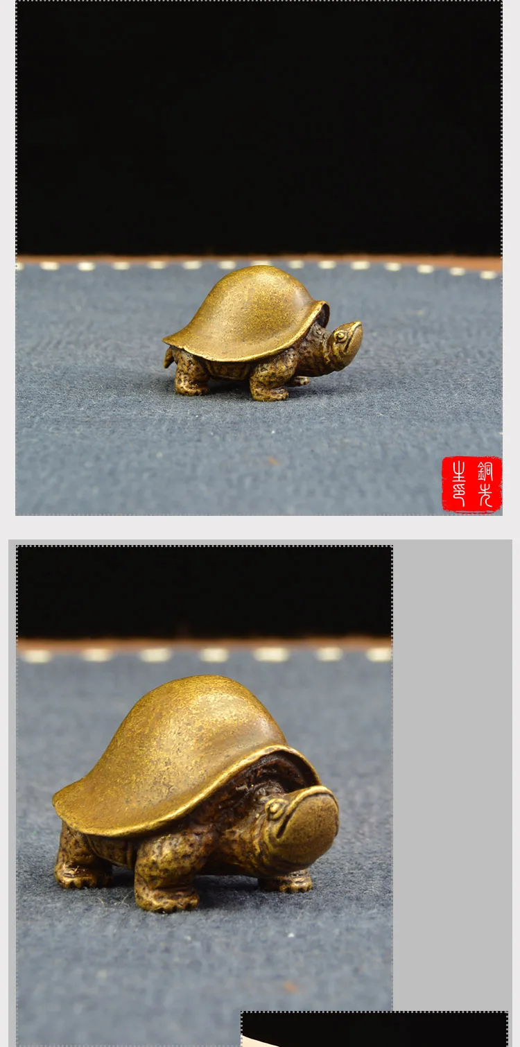 Античная медь черепаха для долголетия миниатюры фигурки Китайский классический латунный орнамент черепаха старинные животные пресс-папье декоры