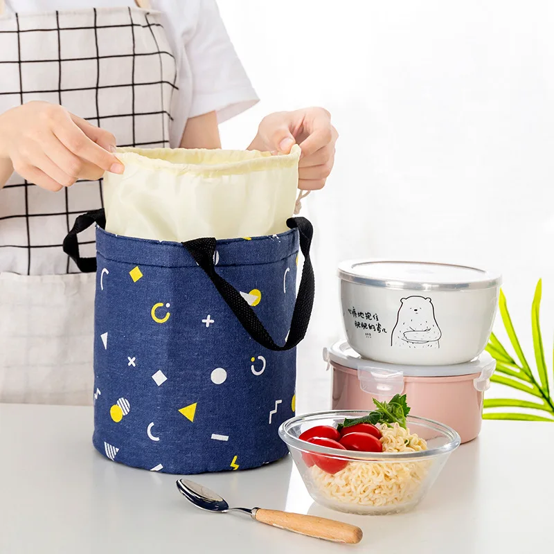 

Portable Lunch Bag Cylinder Office Lady Luncheon Pouch Kids Picnic Fruit Dessert Keep Fresh Pack Worker Food Thermal Accessories