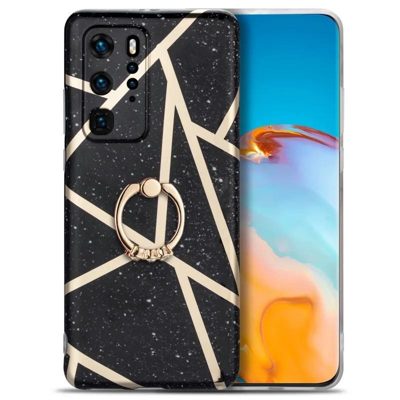 

Marble Ring Holder Case For Huawei P40 Nove 7 Pro 7 Se Honor V20 20 Pro Mate 30 Pro P30 P20 Plating Soft IMD Silicone Cover