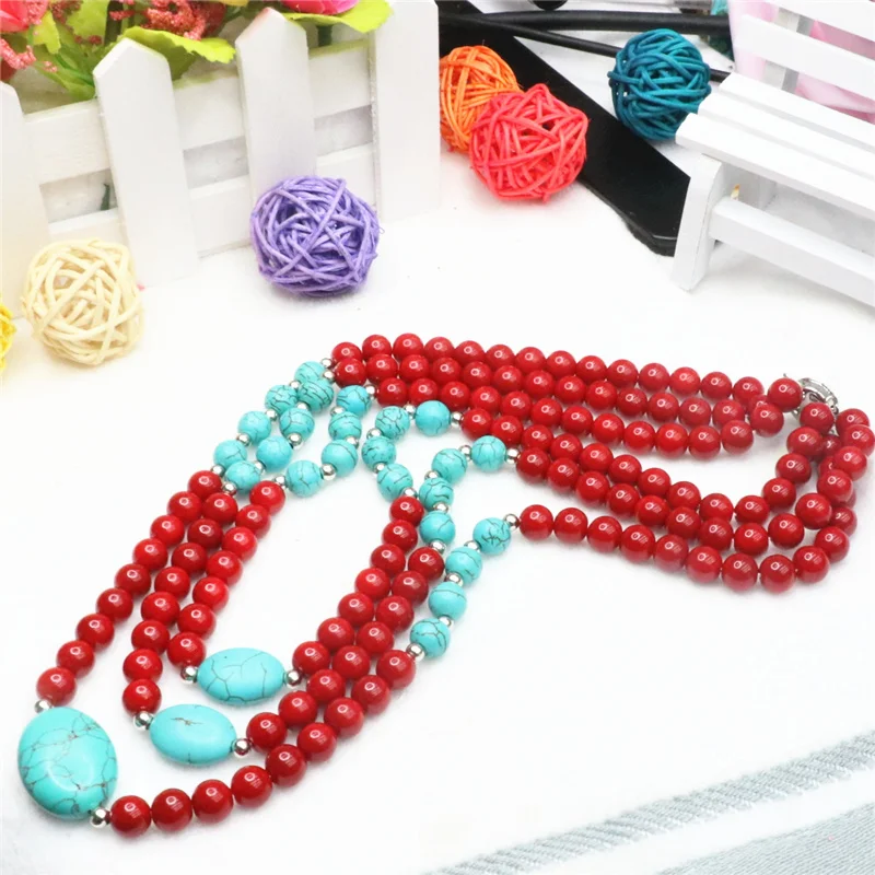 New arrival red coral charms turquoise jasper trendy 8mm beads diy semi precious necklace making 18 inch BV113|necklace making|necklace