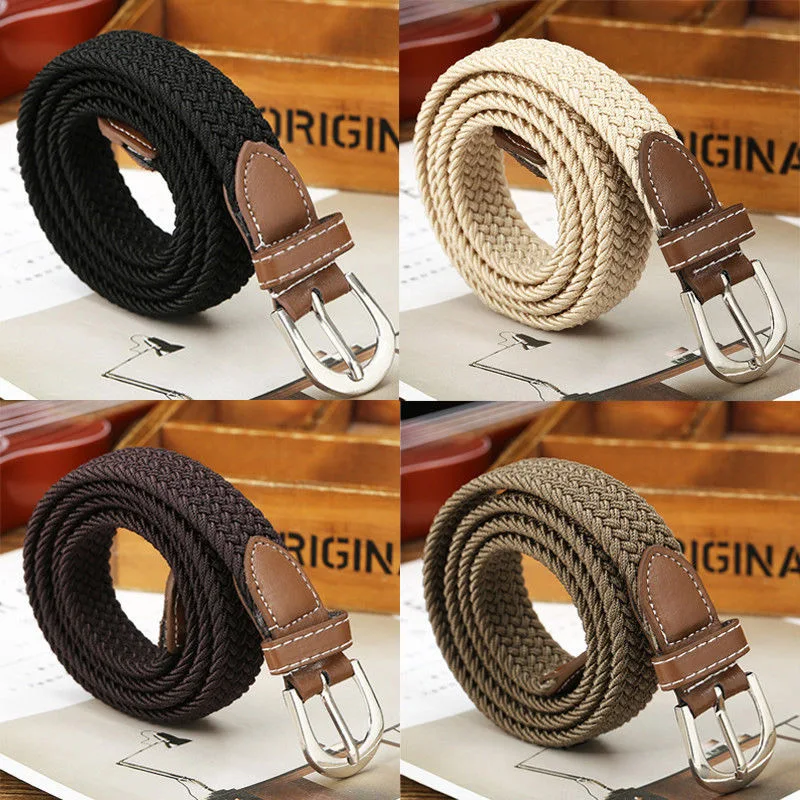 Men Women Belts Fashion Braided Elastic Woven Canvas Buckle Waistband Waist Straps All-matched Fashion Lady Accessories 6 Colors