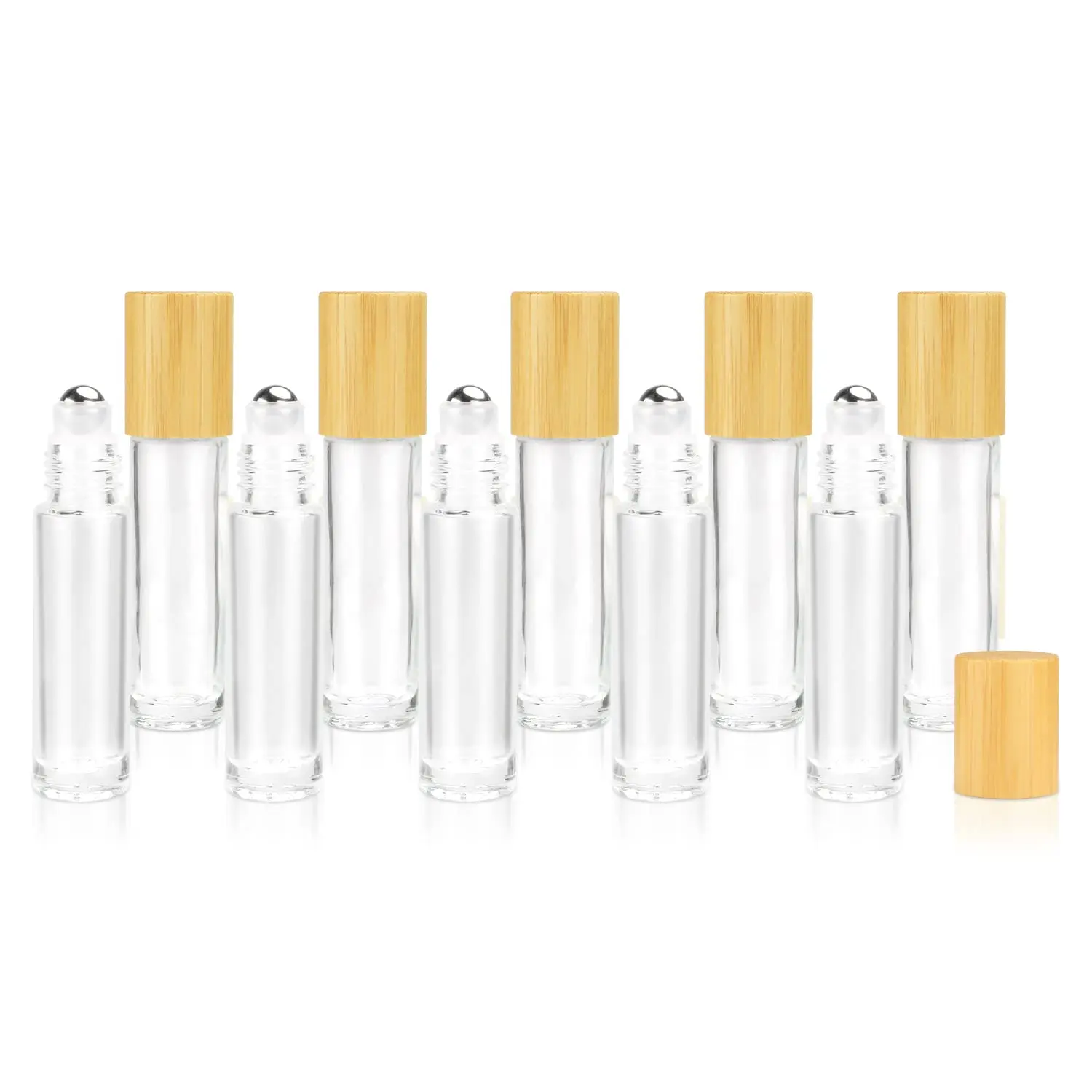 

10pcs10ml Bamboo Roll On Bottle Empty Clear Glass for Essential Oils Stainless Steel Roller Balls Perfume Travel Vial Container