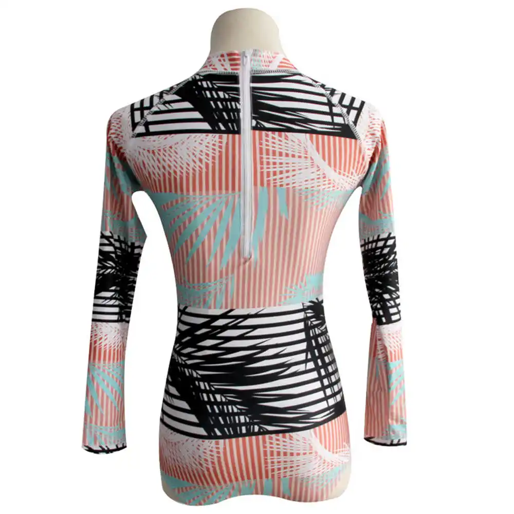 Женский слитный купальник на молнии с длинным рукавом и принтом листьев | Спорт