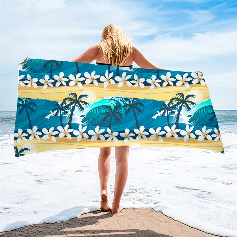 

New Arrival Quick Dry Beach Towels Hawaii Sea Palm Tree And Plumeria Flower Pattern Quick Dry Swimming Towels Bath Shower Toalla