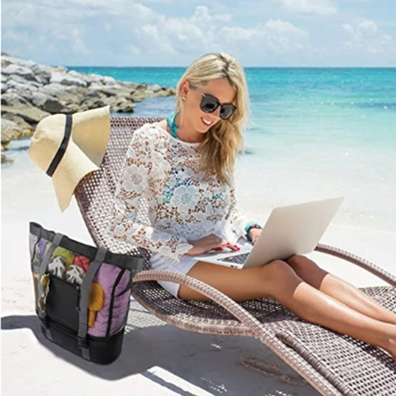 

Multiple Pockets Mesh Storage Beach Picnic Travel Bag Tote Storage Pouch Handbag